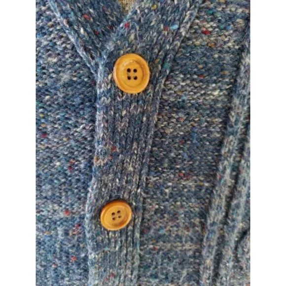 VTG CAMPUS Men's Blue Flecked Cable Knit Cardigan Sweater Size Large